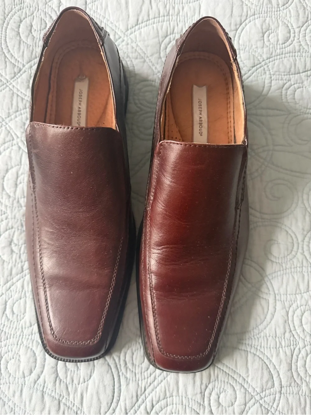 Joseph Abboud Brown Dress Shoes Man Made Upper Leather Lining Square Toe Size 12